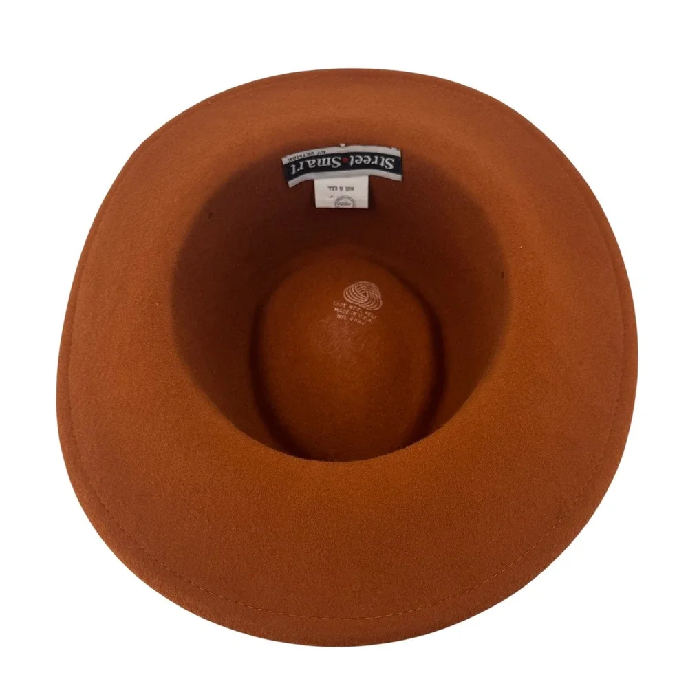 Street‎ Smart by Betmar Rust Brown 100% Wool Felt Fedora Hat Made in USA Concho